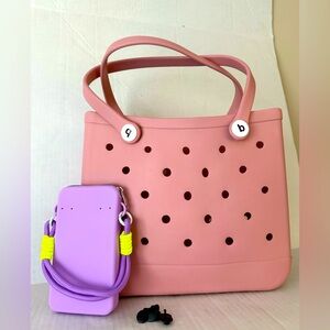 Unbranded Dusty Pink Waterproof Tote with Phone Size Zip Bag